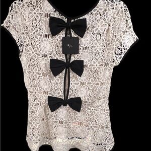 Ryu White Lace Blouse with Black Bow Details